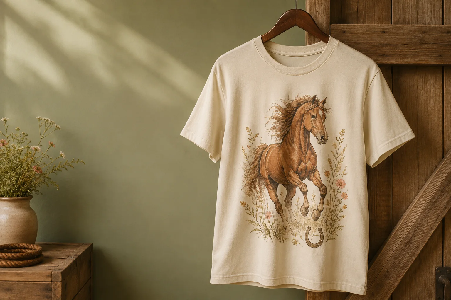 Crèmekleurig T-shirt met een origineel paardenontwerp